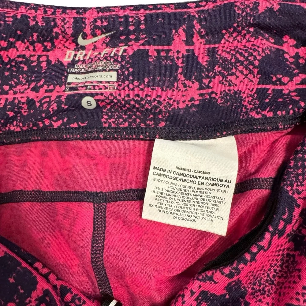 Nike Dri Fit Printed Epic Run Cropped Running Leggings Pink/Black Size Small